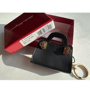Salvatore Ferragamo Leather Handbag Charm Gold Keychain nwot